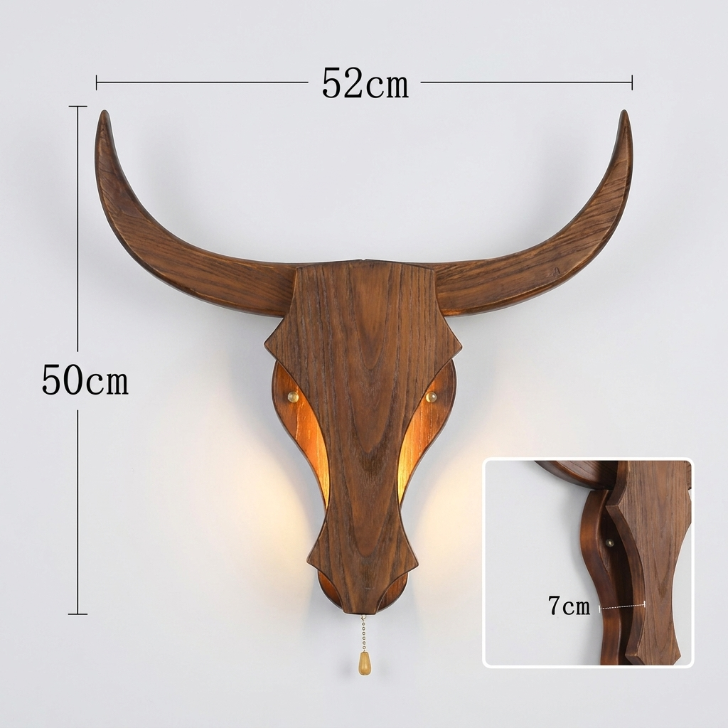 Rustic Wood Bull Head LED Wall Sconce Lamp 1-Light