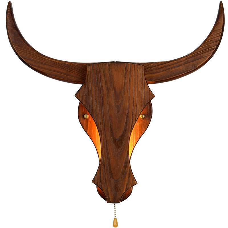 Rustic Wood Bull Head LED Wall Sconce Lamp 1-Light