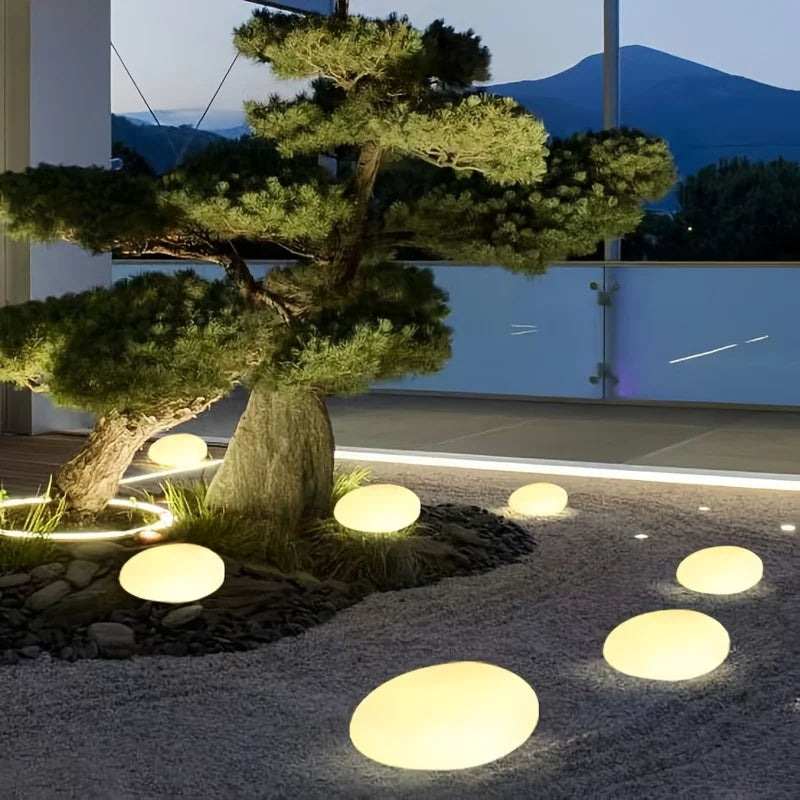 Solar Cobblestone Garden Light Waterproof Decorative Patio Yard Pathway Stone Lamp