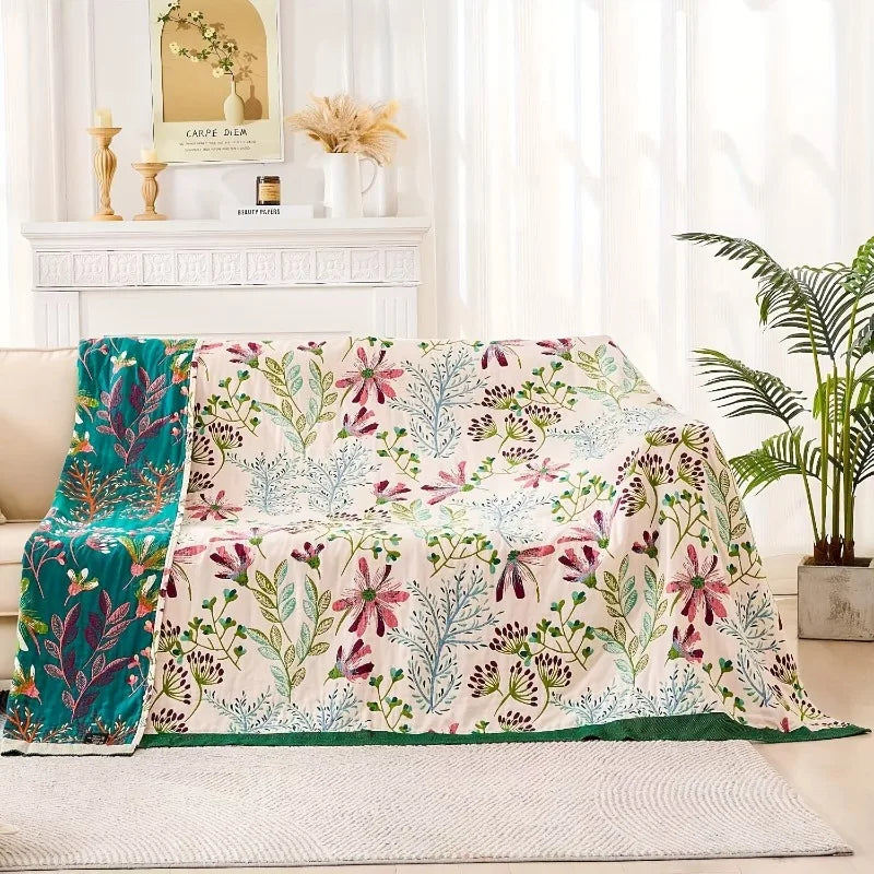 Floral Quilted Throw Blanket Soft Plush All Season