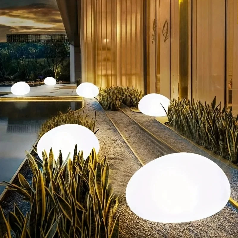 Solar Cobblestone Garden Light Waterproof Decorative Patio Yard Pathway Stone Lamp