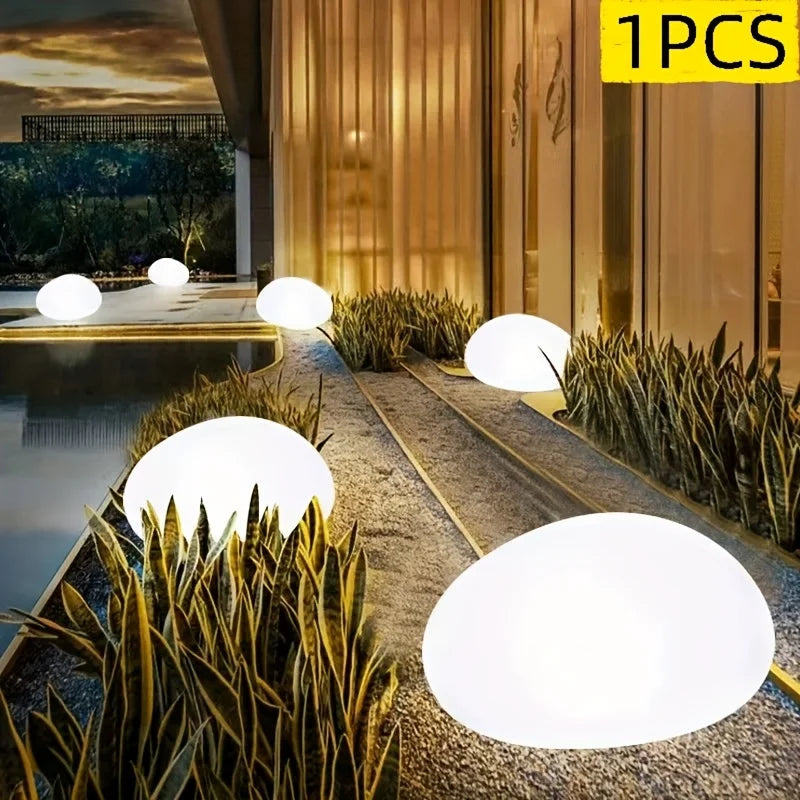 Solar Cobblestone Garden Light Waterproof Decorative Patio Yard Pathway Stone Lamp