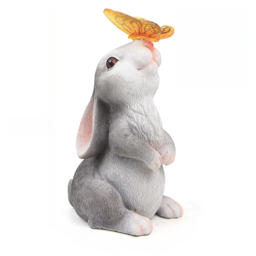 Solar Bunny Garden Statue LED Butterfly Light Resin Animal Figurine Outdoor Decor