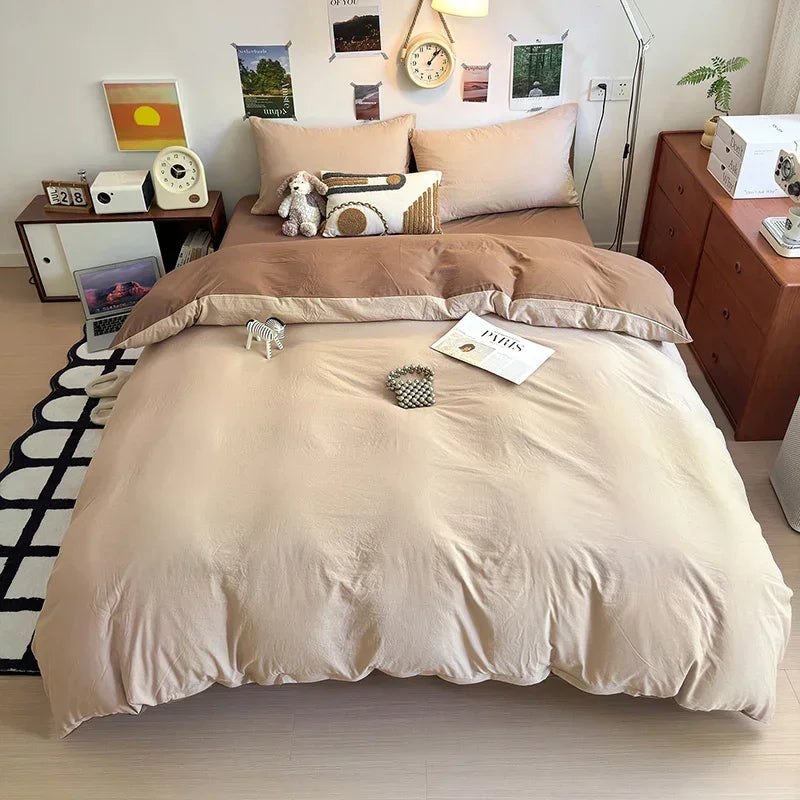 Brushed Microfiber Duvet Cover Set Soft Solid Color Bedding