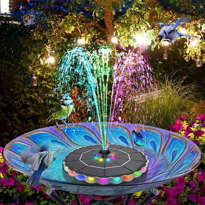 Solar Bird Bath Fountain 3.5W LED Ring Light Outdoor Pond Pool Patio Garden Pump