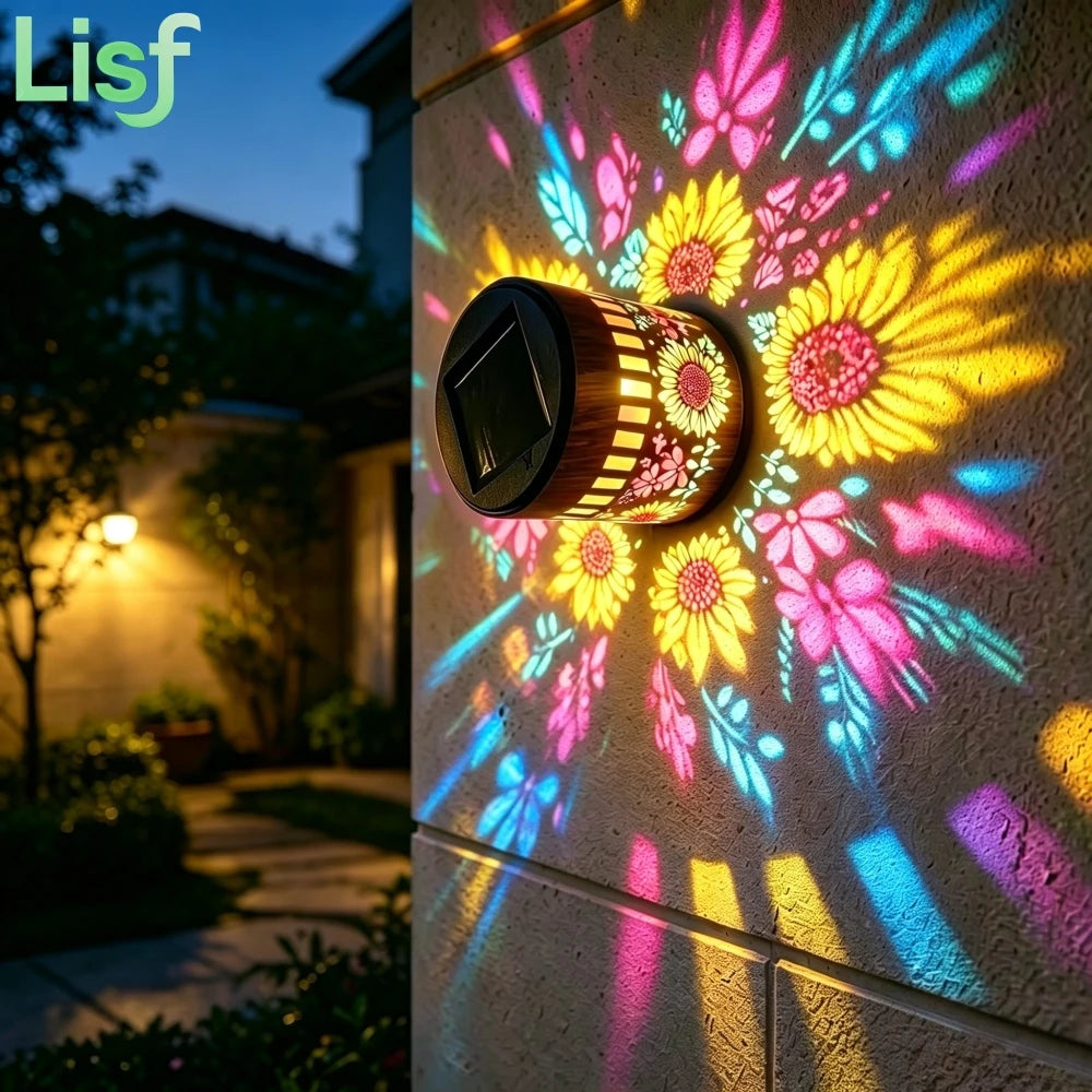 Solar Sunflower Fence Lights Colorful LED Metal Hummingbird Garden Post Patio Stair