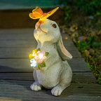 Solar Bunny Garden Statue LED Butterfly Light Resin Animal Figurine Outdoor Decor