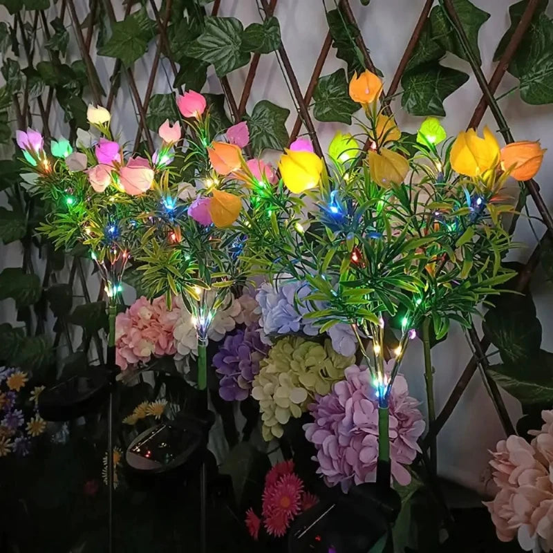 Solar‑Powered Gardenia Flower Stake Lights, Multi‑Color Changing Waterproof Realistic Ground‑Mounted Outdoor Landscape Lamps