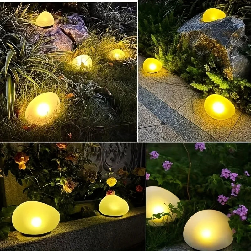 Solar Cobblestone Garden Light Waterproof Decorative Patio Yard Pathway Stone Lamp