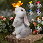 Solar Bunny Garden Statue LED Butterfly Light Resin Animal Figurine Outdoor Decor