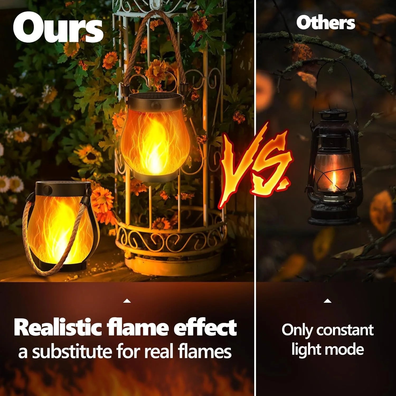 Solar Flame Rope Lantern Waterproof Hanging Garden Patio Light