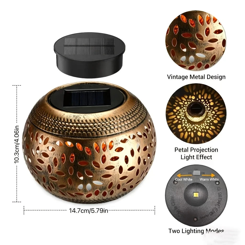 Solar Metal Garden Lanterns Outdoor Decorative Table Light Patio Path Yard Decor