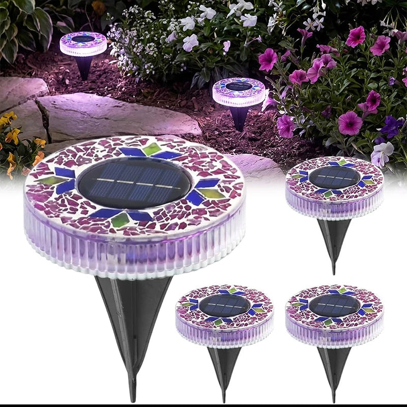 Mosaic Solar Disk Light Outdoor Glass Garden Stake Colorful Decorative Pathway LED