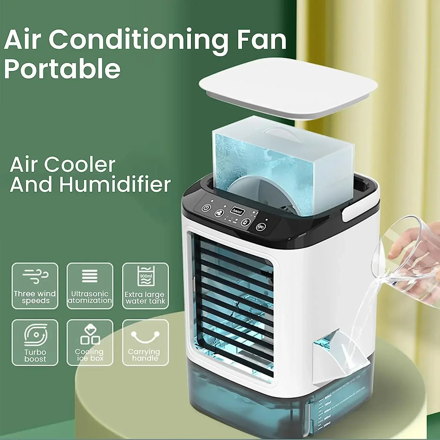 Portable Desktop Air Cooler Fan Dual Spray Ultrasonic 3-Speed