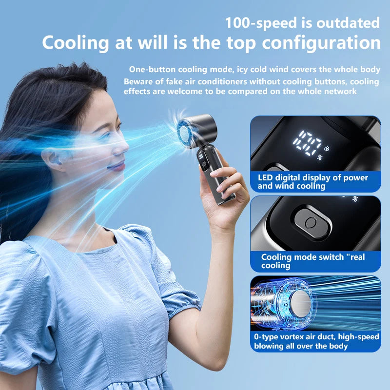 Ice Cooling Handheld Fan 100 Speeds USB Portable Turbo Desk