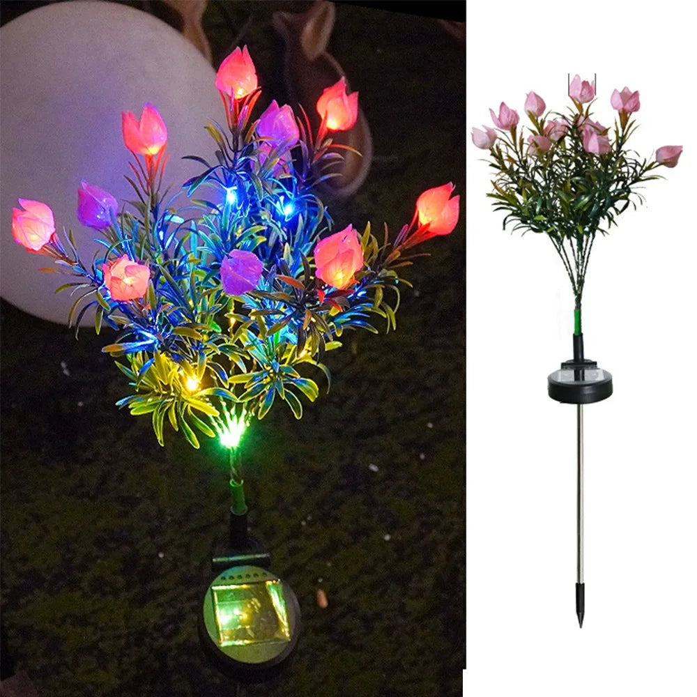 Solar‑Powered Gardenia Flower Stake Lights, Multi‑Color Changing Waterproof Realistic Ground‑Mounted Outdoor Landscape Lamps