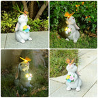 Solar Bunny Garden Statue LED Butterfly Light Resin Animal Figurine Outdoor Decor