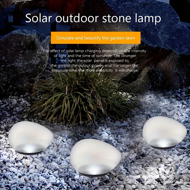 Solar Cobblestone Garden Light Waterproof Decorative Patio Yard Pathway Stone Lamp