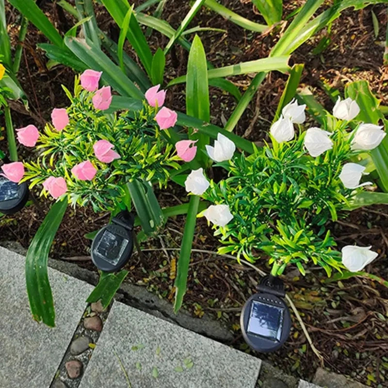 Solar‑Powered Gardenia Flower Stake Lights, Multi‑Color Changing Waterproof Realistic Ground‑Mounted Outdoor Landscape Lamps