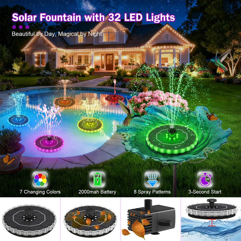 Solar Bird Bath Fountain 3.5W LED Ring Light Outdoor Pond Pool Patio Garden Pump
