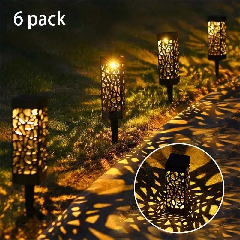 Solar Garden Stake Lights 6 Pack LED Hollow-Out Waterproof Outdoor Lawn Lamp Set