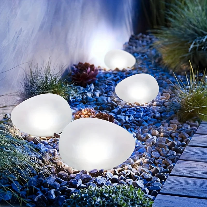 Solar Cobblestone Garden Light Waterproof Decorative Patio Yard Pathway Stone Lamp