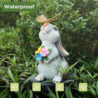 Solar Bunny Garden Statue LED Butterfly Light Resin Animal Figurine Outdoor Decor