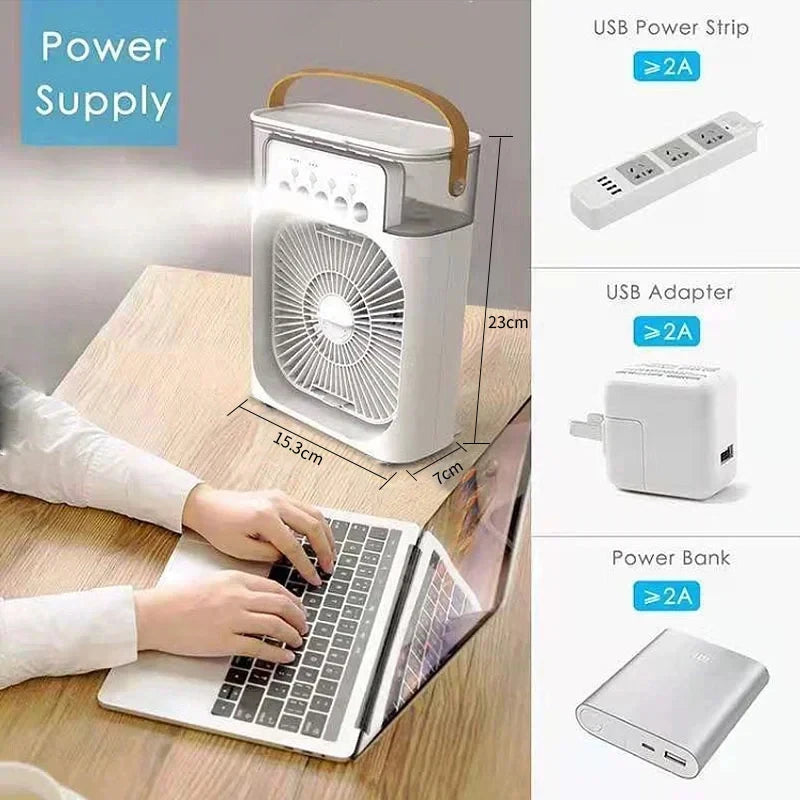 3-in-1 Mini Air Cooler Fan LED Night Light Portable USB Indoor