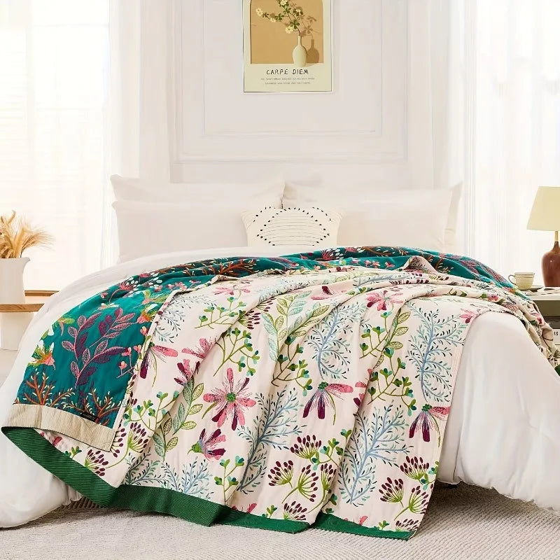 Floral Quilted Throw Blanket Soft Plush All Season