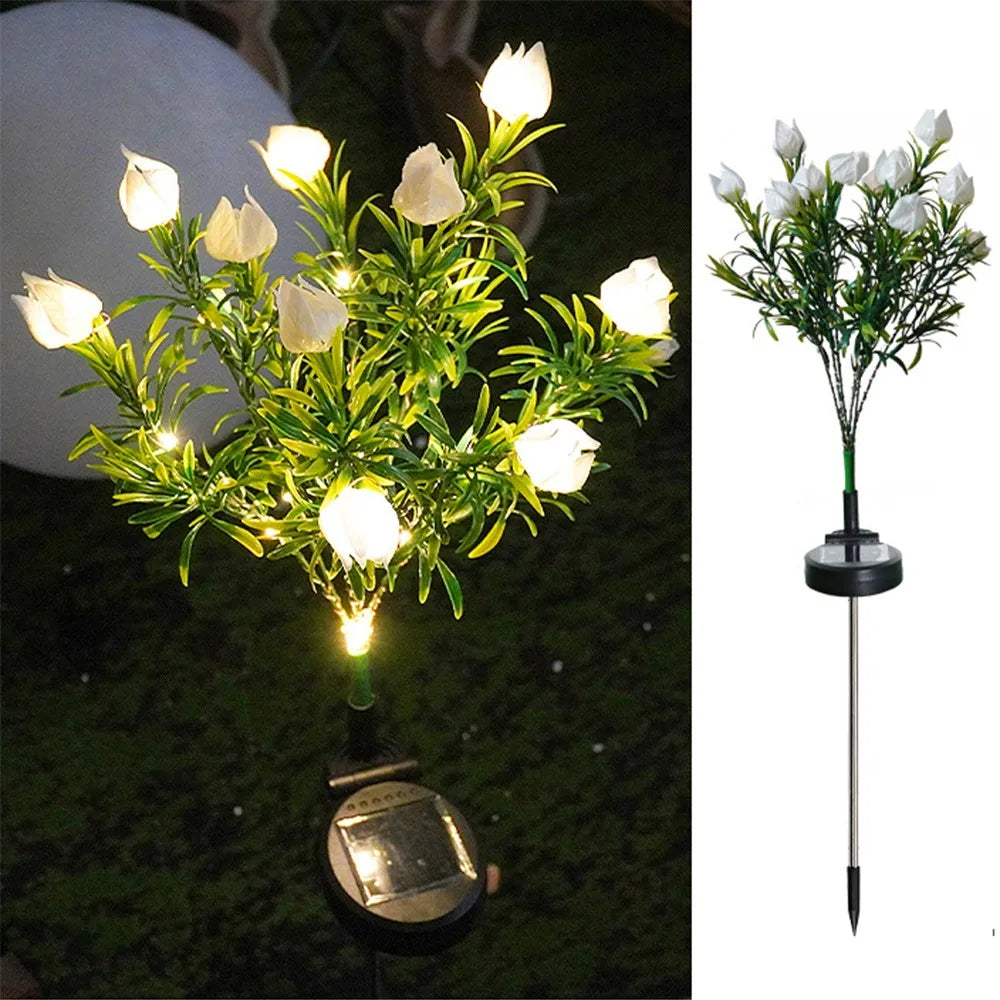 Solar‑Powered Gardenia Flower Stake Lights, Multi‑Color Changing Waterproof Realistic Ground‑Mounted Outdoor Landscape Lamps