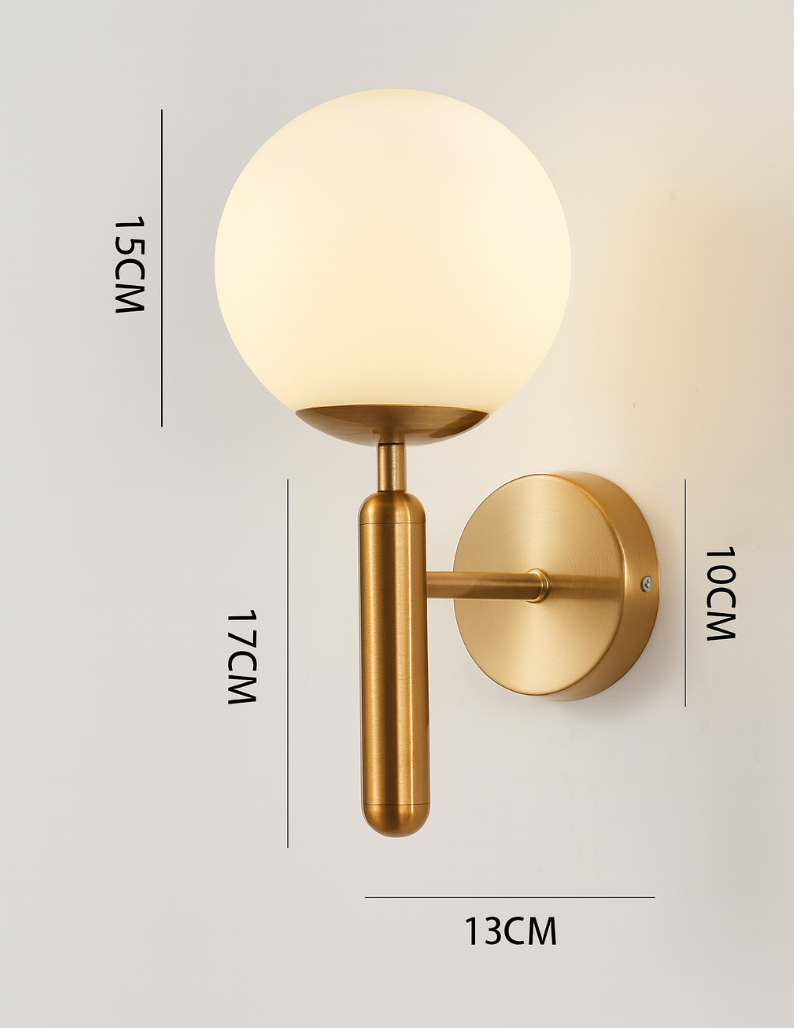 Nordic Brass Glass Globe Wall Sconce LED 1-Light