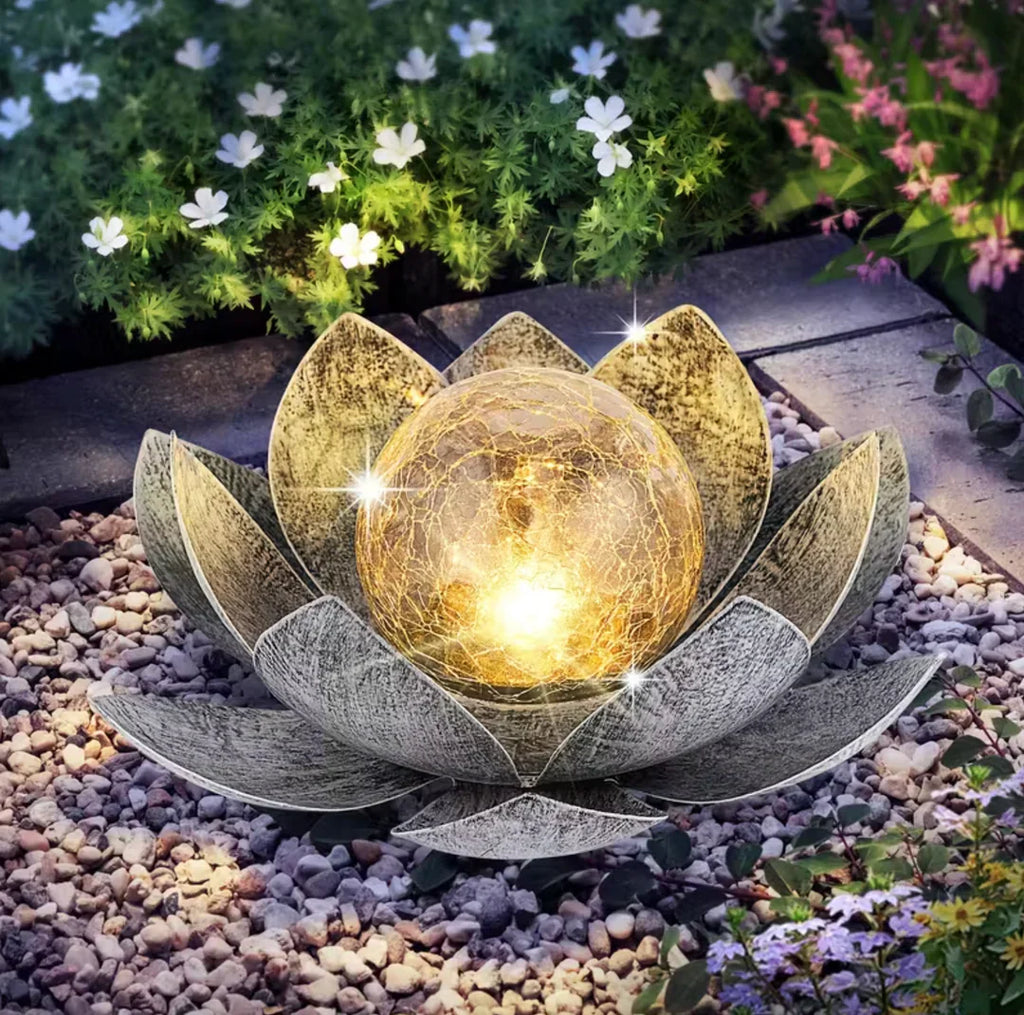 Solar Lotus Flower Light Outdoor Garden Stake LED Waterproof Decorative Yard Lamp