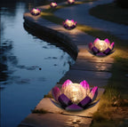 Solar Lotus Flower Light Outdoor Garden Stake LED Waterproof Decorative Yard Lamp