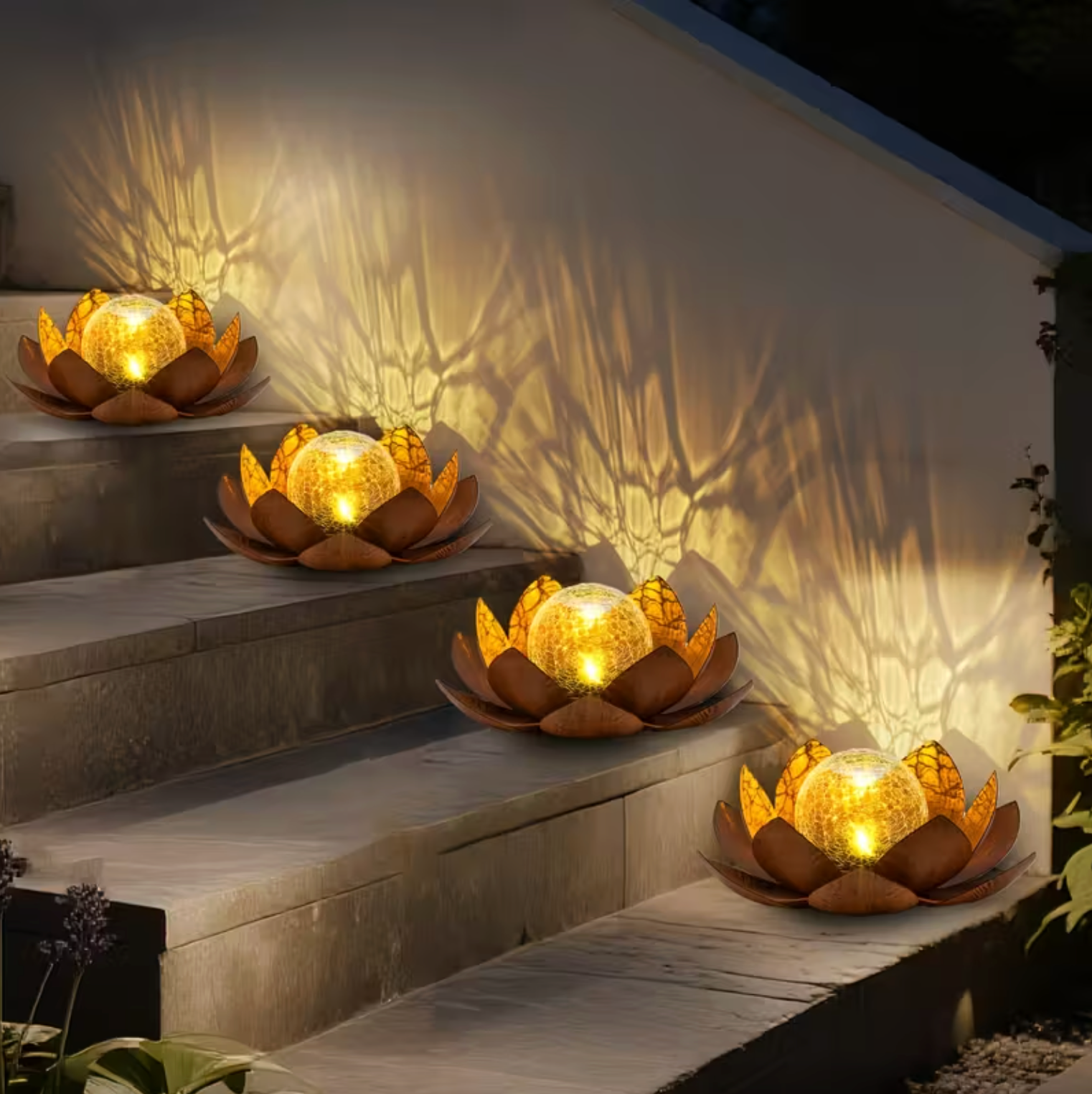 Solar Lotus Flower Light Outdoor Garden Stake LED Waterproof Decorative Yard Lamp
