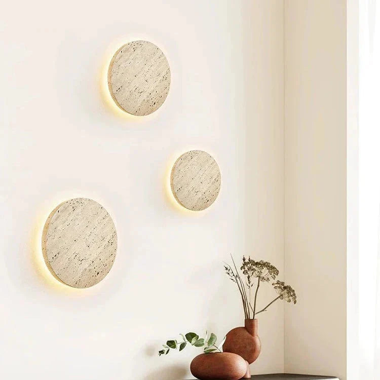 Minimalist Travertine Round Wall Sconce LED 1-light