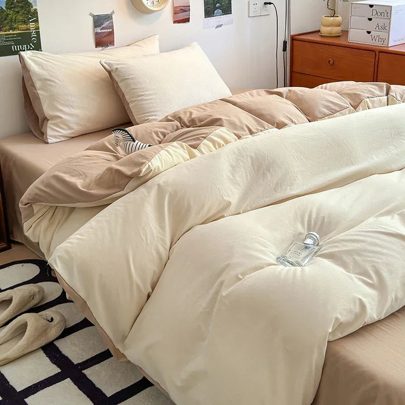 Brushed Microfiber Duvet Cover Set Soft Solid Color Bedding