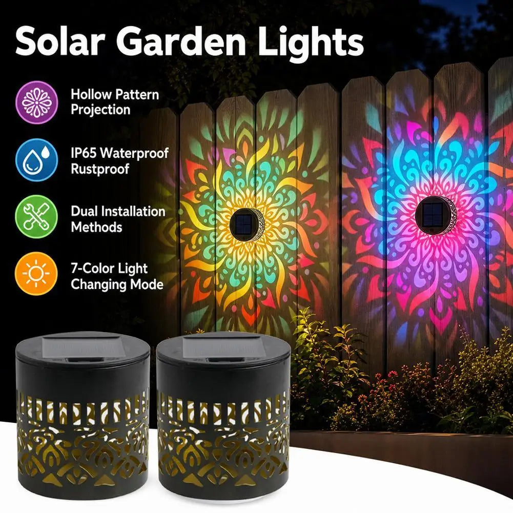 Solar Mandala Fence Wall Light Outdoor LED Metal Decorative Garden Porch Night Lamp
