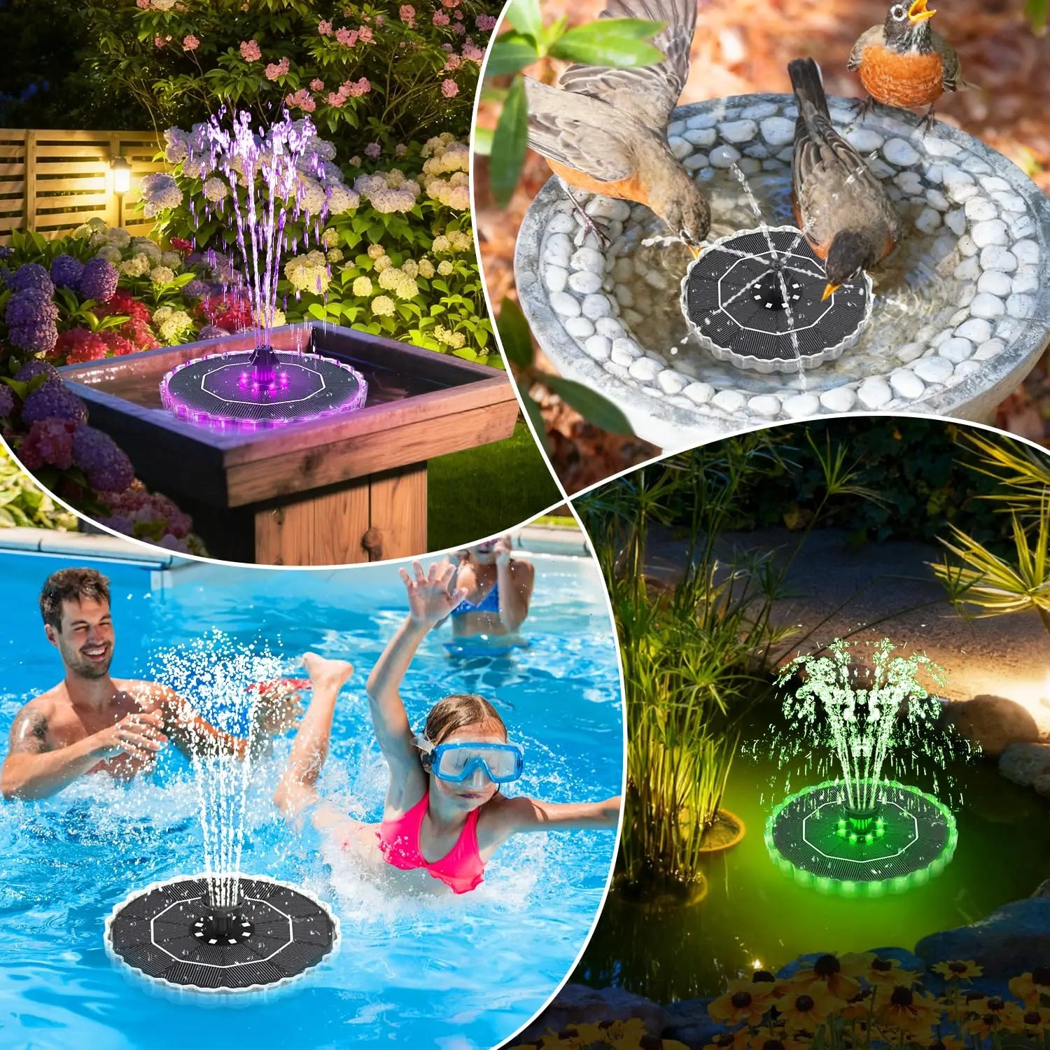 Solar Bird Bath Fountain 3.5W LED Ring Light Outdoor Pond Pool Patio Garden Pump