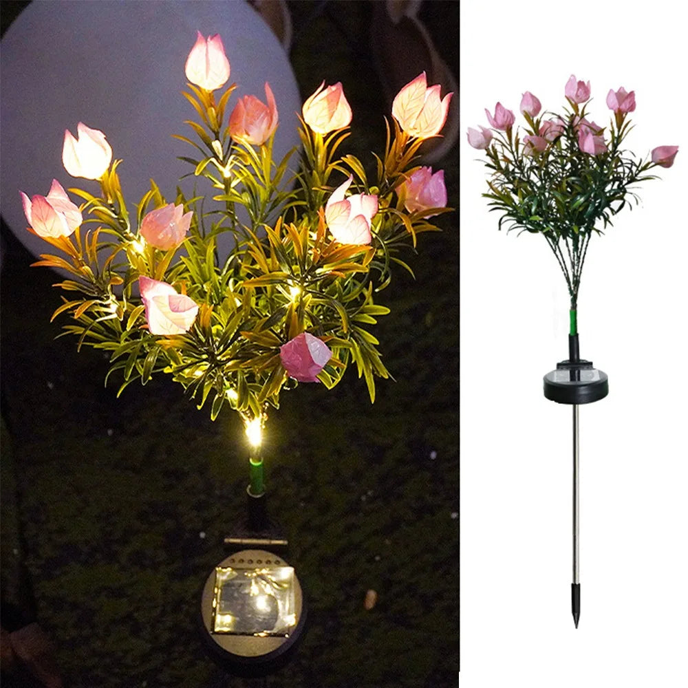 Solar‑Powered Gardenia Flower Stake Lights, Multi‑Color Changing Waterproof Realistic Ground‑Mounted Outdoor Landscape Lamps
