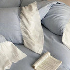 Soft Ruffle Stripe Duvet Cover Cotton Bedding Bedroom Decor