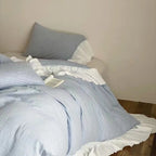 Soft Ruffle Stripe Duvet Cover Cotton Bedding Bedroom Decor