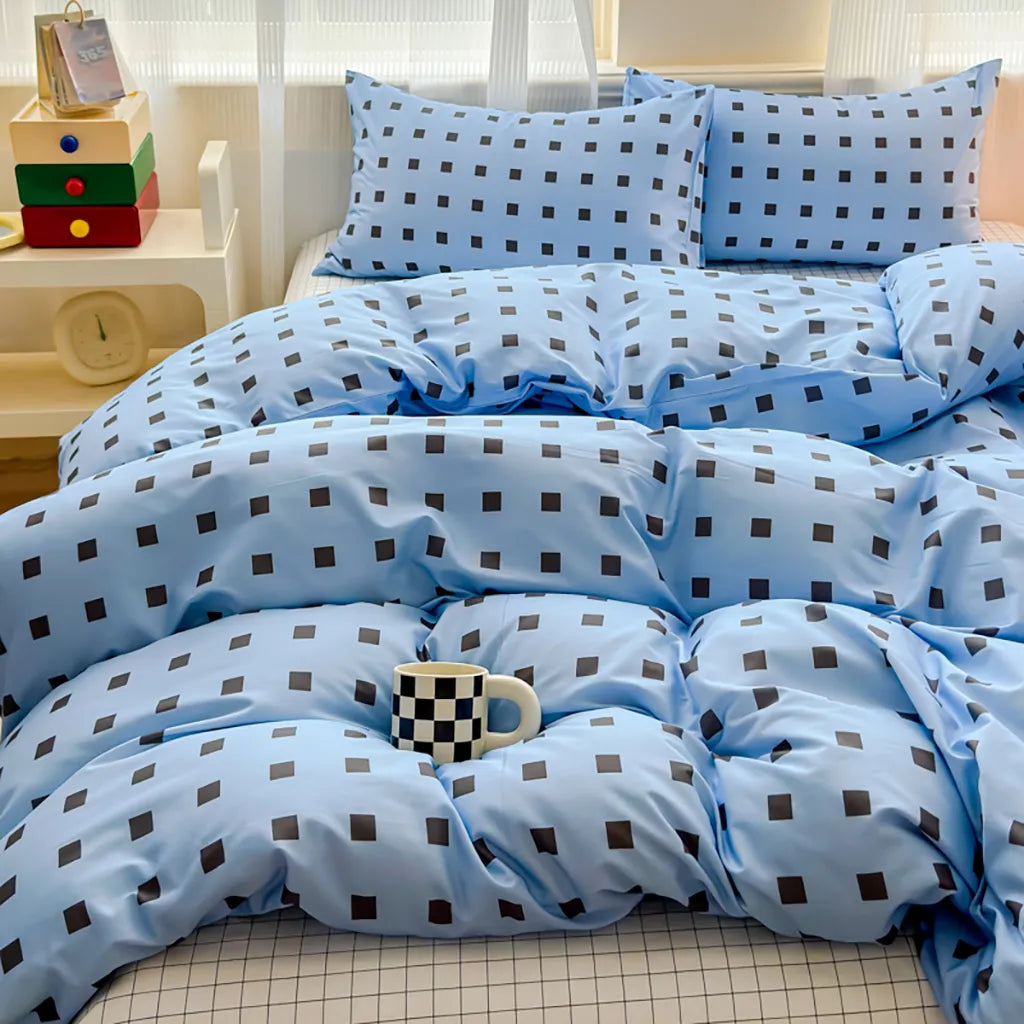 Square Dot Print Duvet Cover Cotton Bedroom Bedding Decor