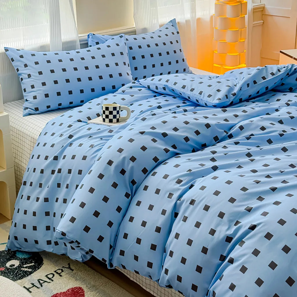 Square Dot Print Duvet Cover Cotton Bedroom Bedding Decor