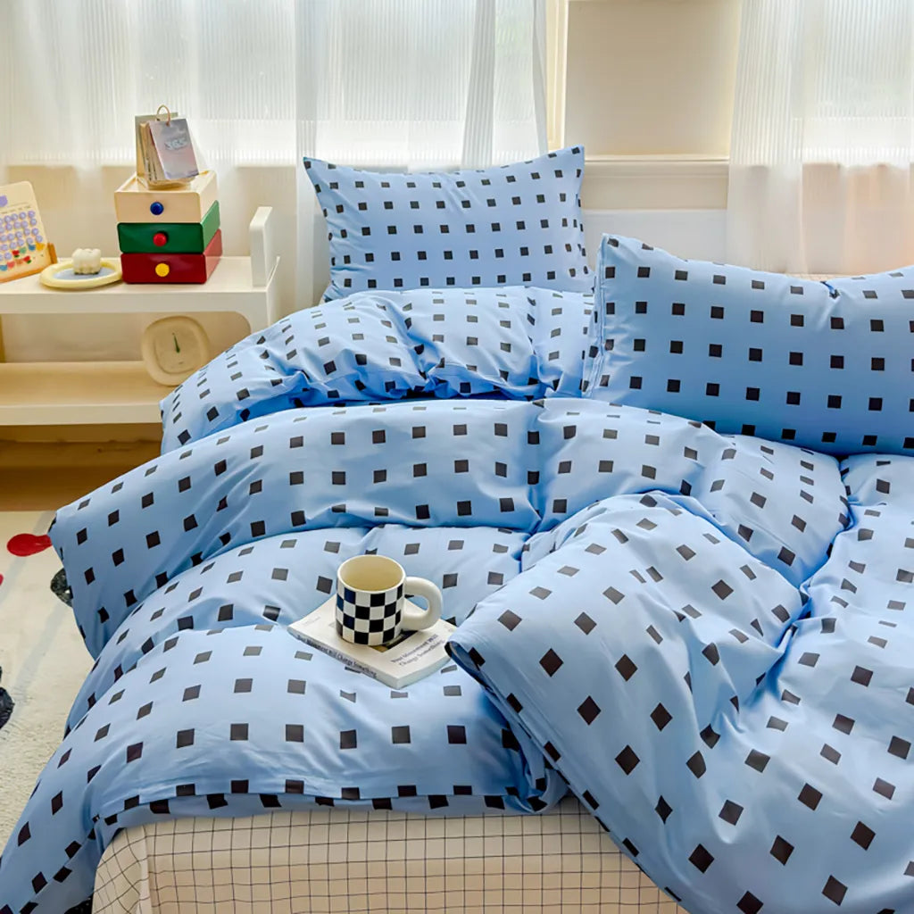 Square Dot Print Duvet Cover Cotton Bedroom Bedding Decor