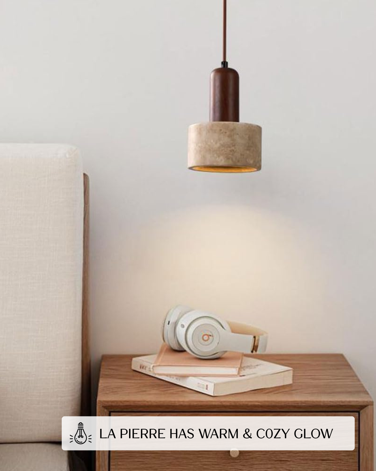 Modern Travertine Wood Cylinder Pendant Light 1-Light