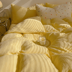 Texture Pastel Yellow Bedding Set Cotton Duvet Cover Pillowcase