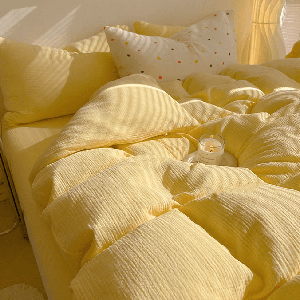 Texture Pastel Yellow Bedding Set Cotton Duvet Cover Pillowcase