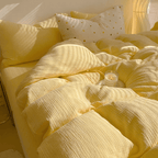 Texture Pastel Yellow Bedding Set Cotton Duvet Cover Pillowcase