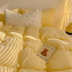 Texture Pastel Yellow Bedding Set Cotton Duvet Cover Pillowcase