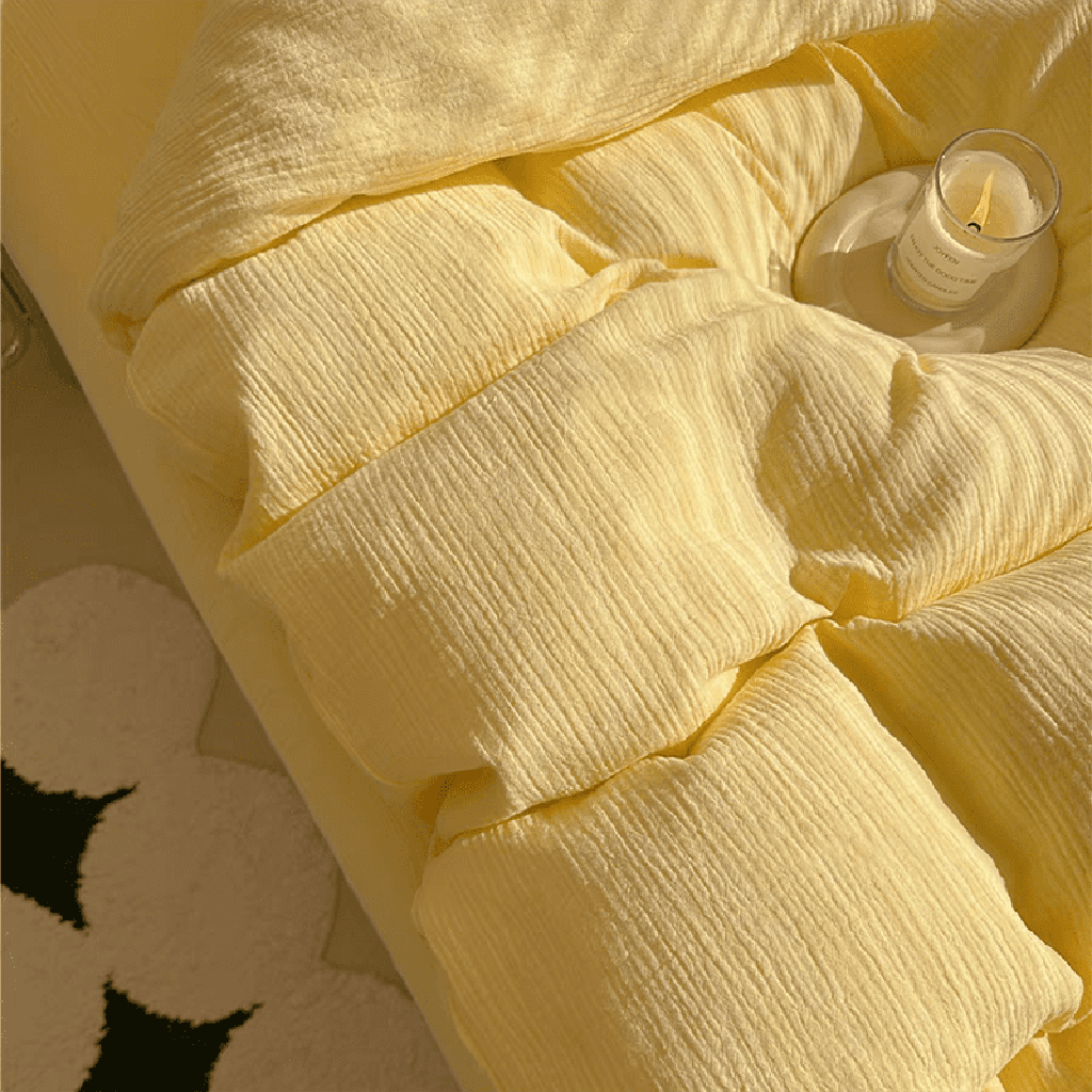 Texture Pastel Yellow Bedding Set Cotton Duvet Cover Pillowcase